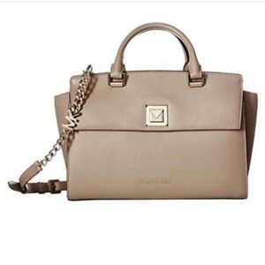 NWT Michael Kors Sylvia Medium Leather Satchel Truffle